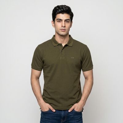 Men's Olive Green Polo Neck Polo T-Shirt