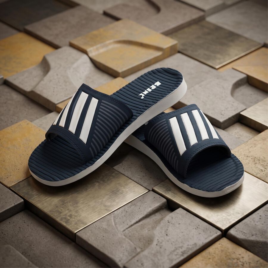 Men's Navy Blue Slip-On Slide Sandals, नेवी ब्लू, large