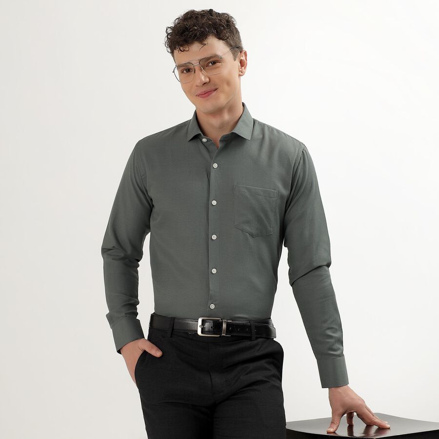 Men's Dark Green Cut Away Collar Slim Fit Formal Shirt, Dark Green, large image number null