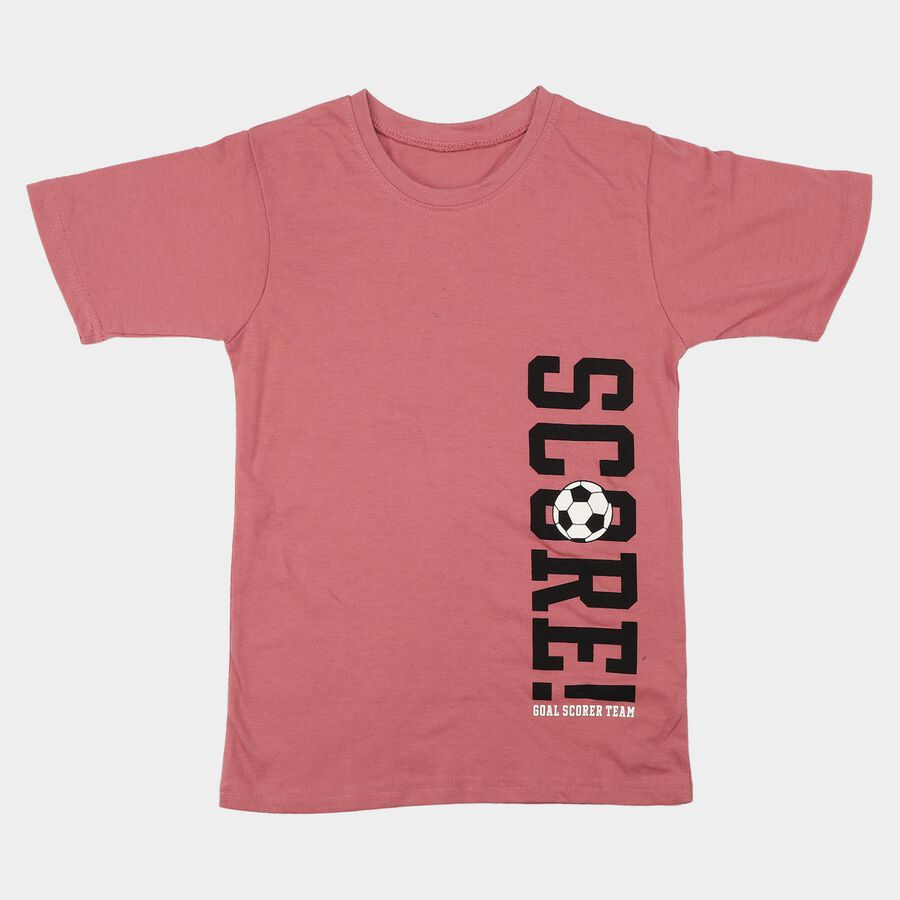 Boys Pink Cotton Blend Round Neck Regular Boys T-Shirt, Pink, large