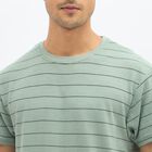 Men's Light Sage Green Round Neck Striped T-Shirt, Light Green, small image number null
