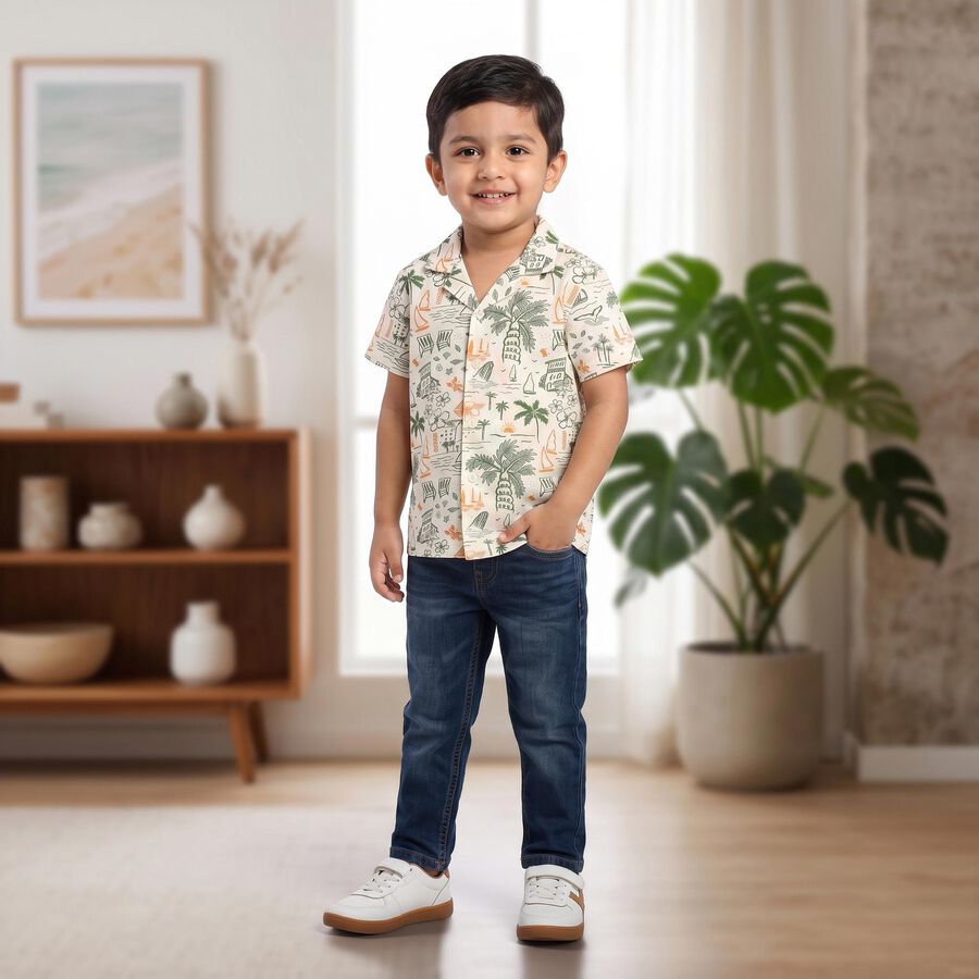 Boys' Mint Green Cotton Camp Collar Casual Shirt, Light Green, large