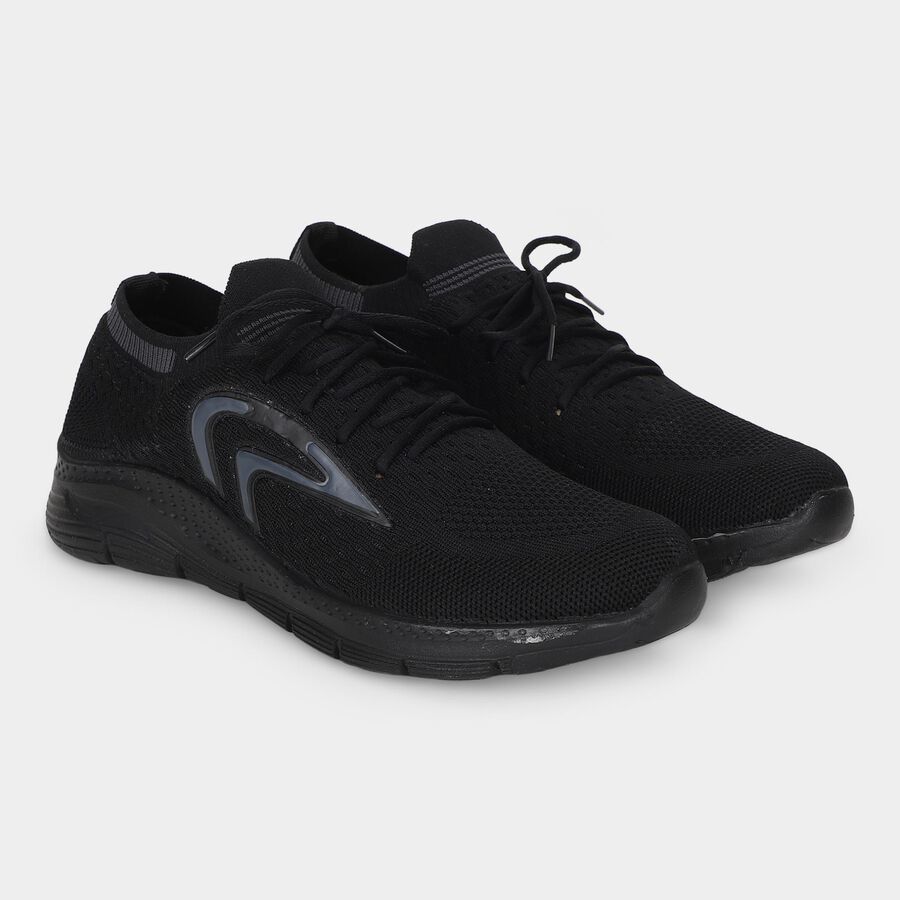 Men's Black Lace-Up Sneakers, Black, large