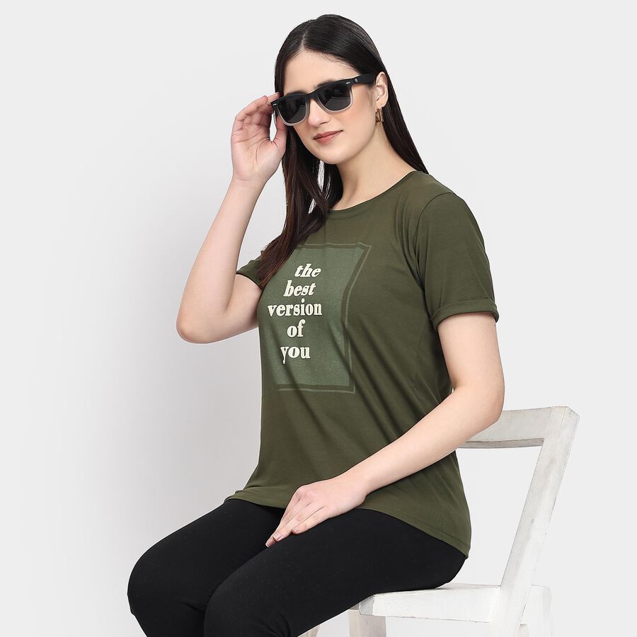 Ladies' Round Neck T-Shirt , Olive, large