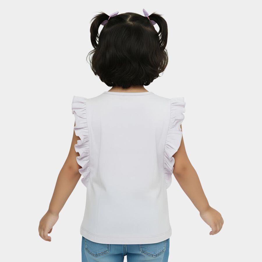 Girls' Purple Cotton Round Neck Romantic T-Shirt, लाइलेक, large