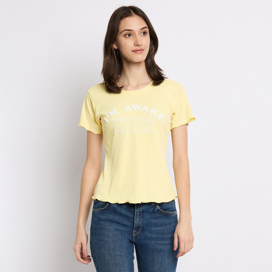 Ladies' Round Neck T-Shirt, पीला, large image number null