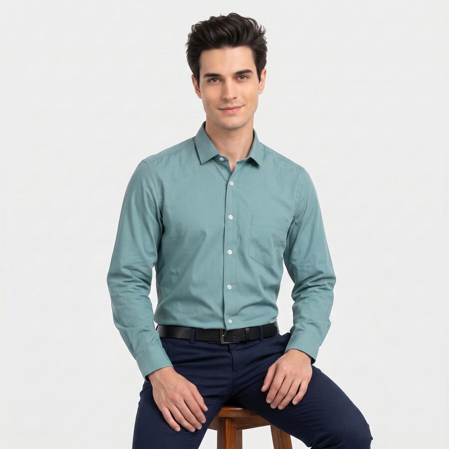 Men's Teal Formal Shirt, टील ब्लू, large
