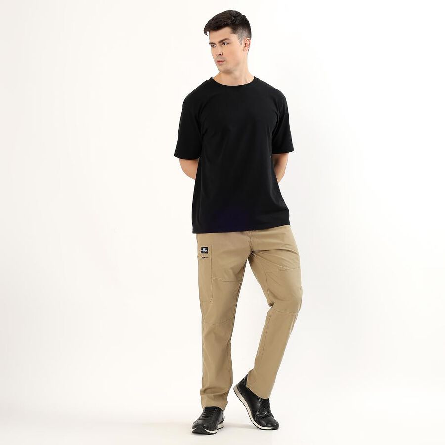 Men's Jet Black Tapered Fit Cotton Track Pants, Beige, large image number null