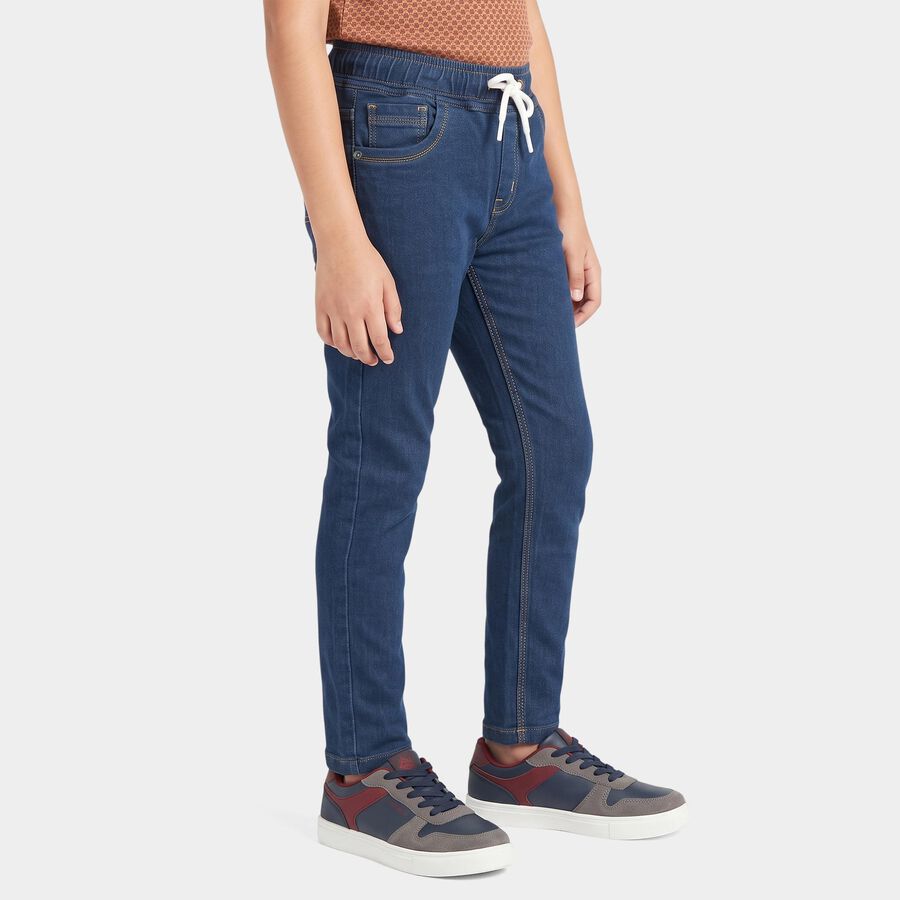 Boys Blue Slim Fit Drawstring Waist Jeans, मध्यम नीला, large
