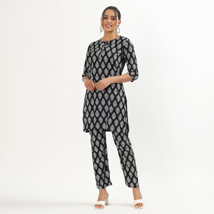 Women's Jet Black Printed Ethnic Set, Black, large image number null