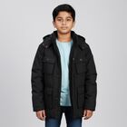Boys Jet Black Hooded Casual Jacket, Black, small image number null