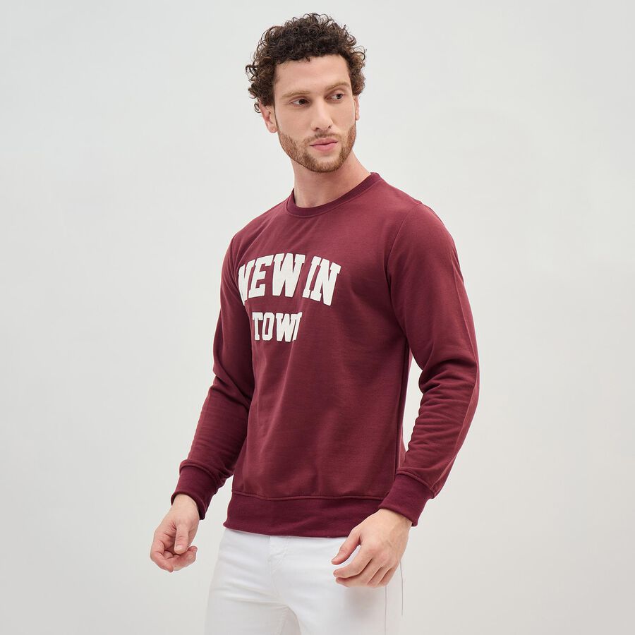 Men's Rich Maroon Crew Neck Casual Sweatshirt, मरून, large image number null