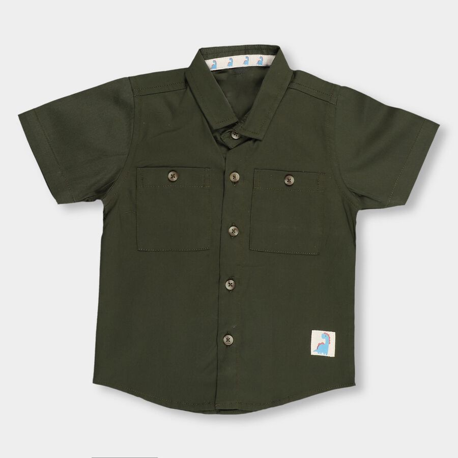 Infants' 100% Cotton Mandarin Collar Shirt, Olive, large image number null
