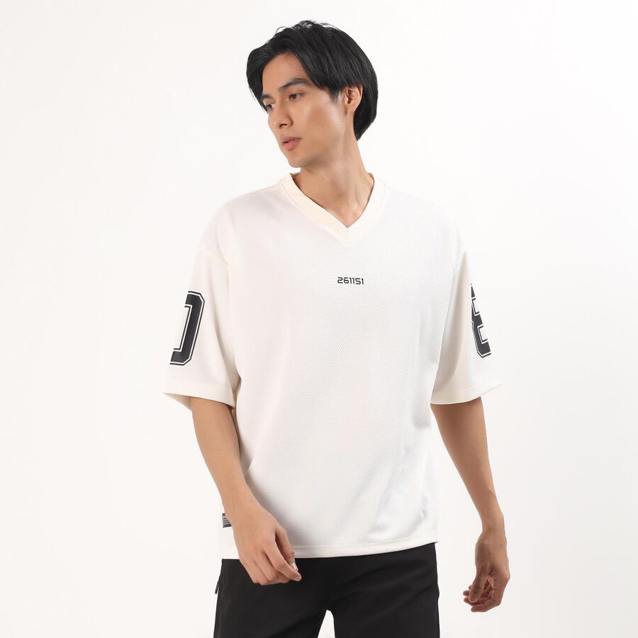 Men's Off White V-Neck Athleisure Drifit T-Shirt, Off White, large