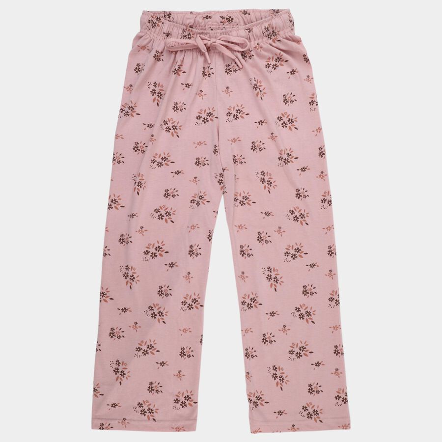 Girls' Lavender Regular-Fit Heart Printed Pyjama, Light Pink, large