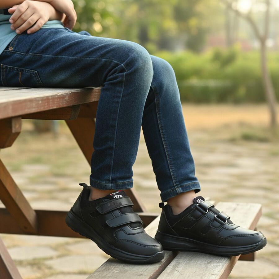 Boys' Black Velcro Sneakers Shoes, Black, large