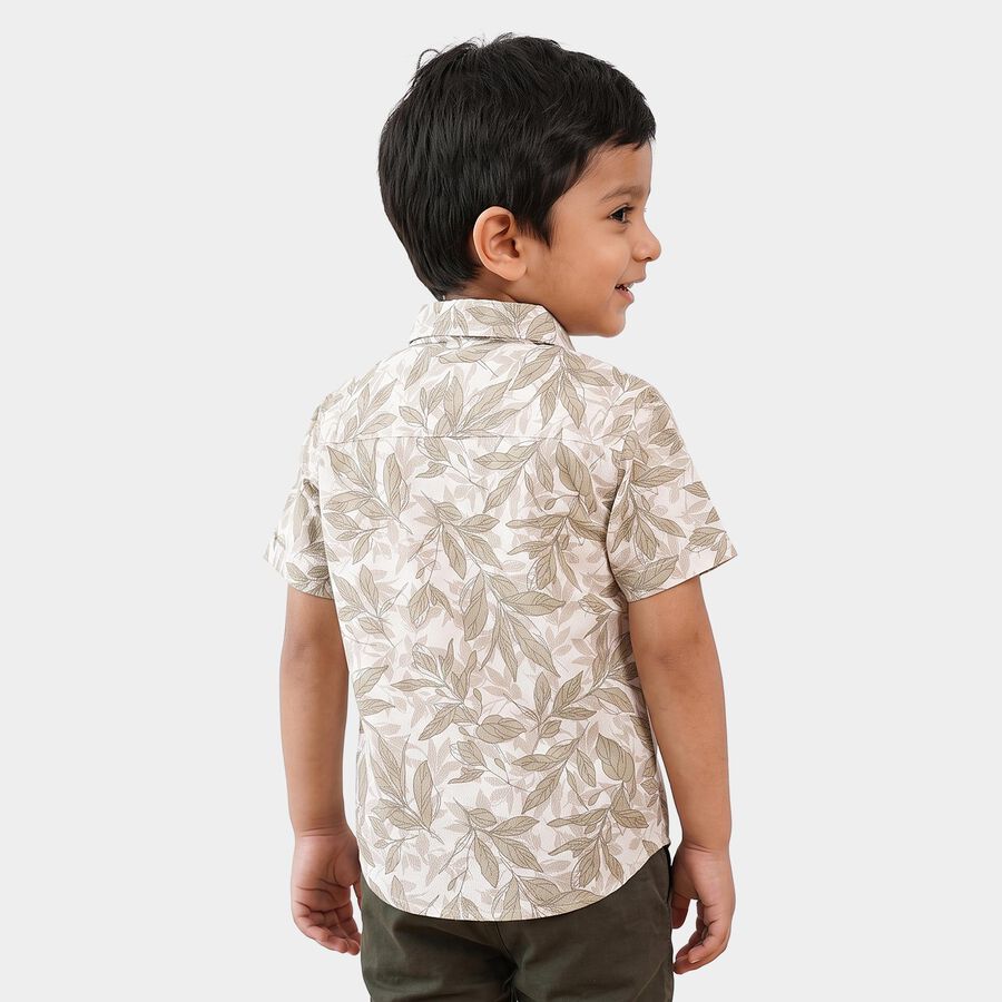 Boys' Beige Cotton Spread Collar Shirt, गहरा पीला, large