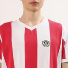Men's Red V-Neck Striped Athleisure T-Shirt, Red, small
