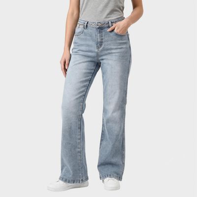 Women's Light Blue Flared Fit Washed Jeans