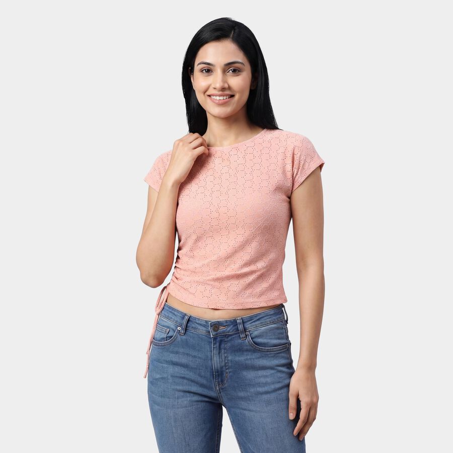 Women's Pink Neck Top, Pink, large