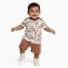 Infants' Beige Cotton Round Neck Printed Baba Suit, Beige, small image number null