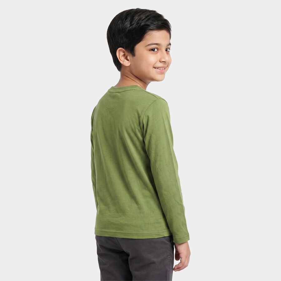 Boys Olive Green Cotton Blend Crew Neck Regular T-Shirt, ओलिव, large