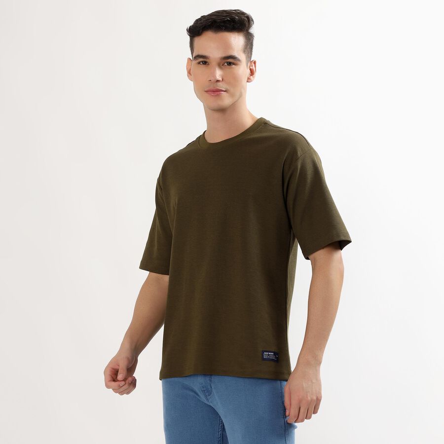 Men's Muted Olive Green Round Neck Casual T-Shirt, Olive, large image number null