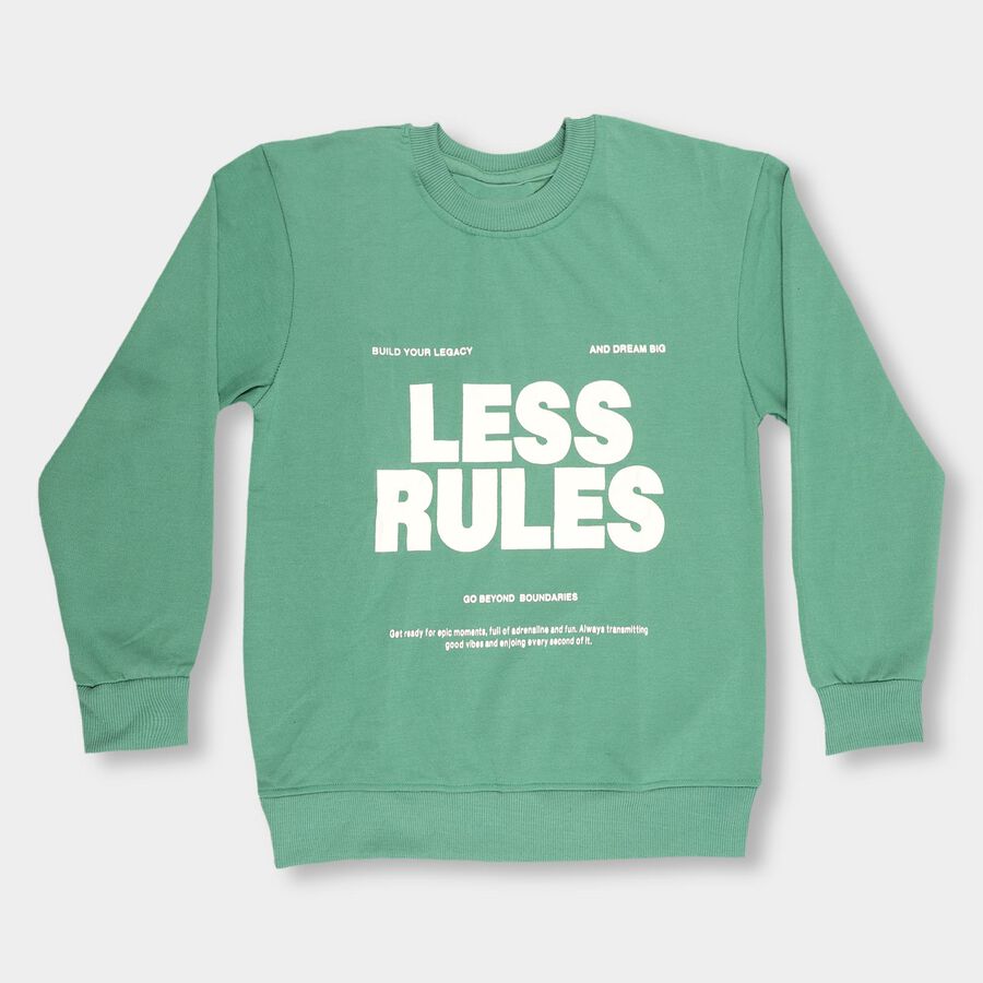 Boys Muted Sage Green Crew Neck Casual Sweatshirt, Dark Green, large image number null