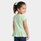 Girls' Mint Green Cotton Round Neck Regular T-Shirt, Light Green, small