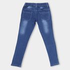 Girls' Stonewashed Blue Regular Fit Embellished Jeans, Mid Blue, small image number null