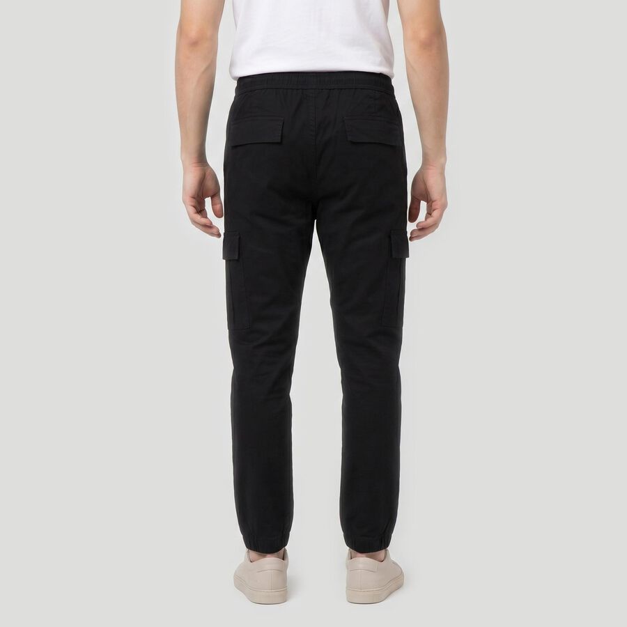 Men's Black Slim Fit Cargo Trousers, Black, large