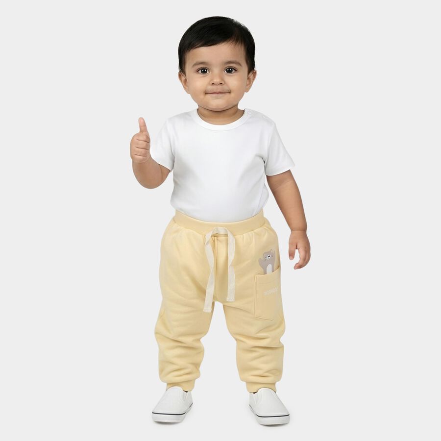 Infants Yellow Cotton Bear Print Pyjama, Yellow, large