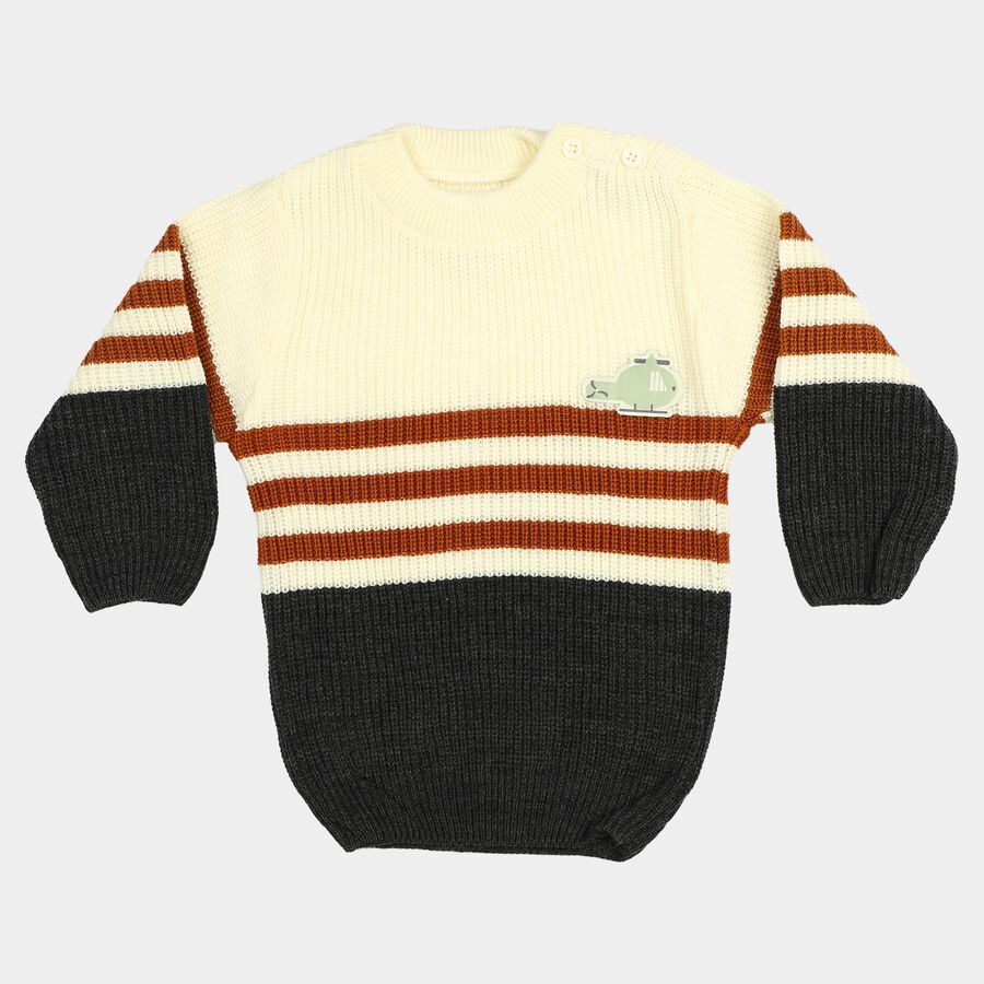 Infants' Charcoal Crew Neck Striped Pullover, चारकोल, large