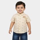 Infants Beige 100% Cotton Animal Print Collar Regular Fit Shirt, Beige, small
