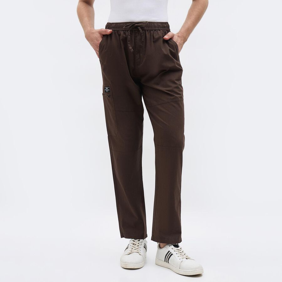 Men's Brown Regular Fit Cotton Track Pants, Brown, large image number null