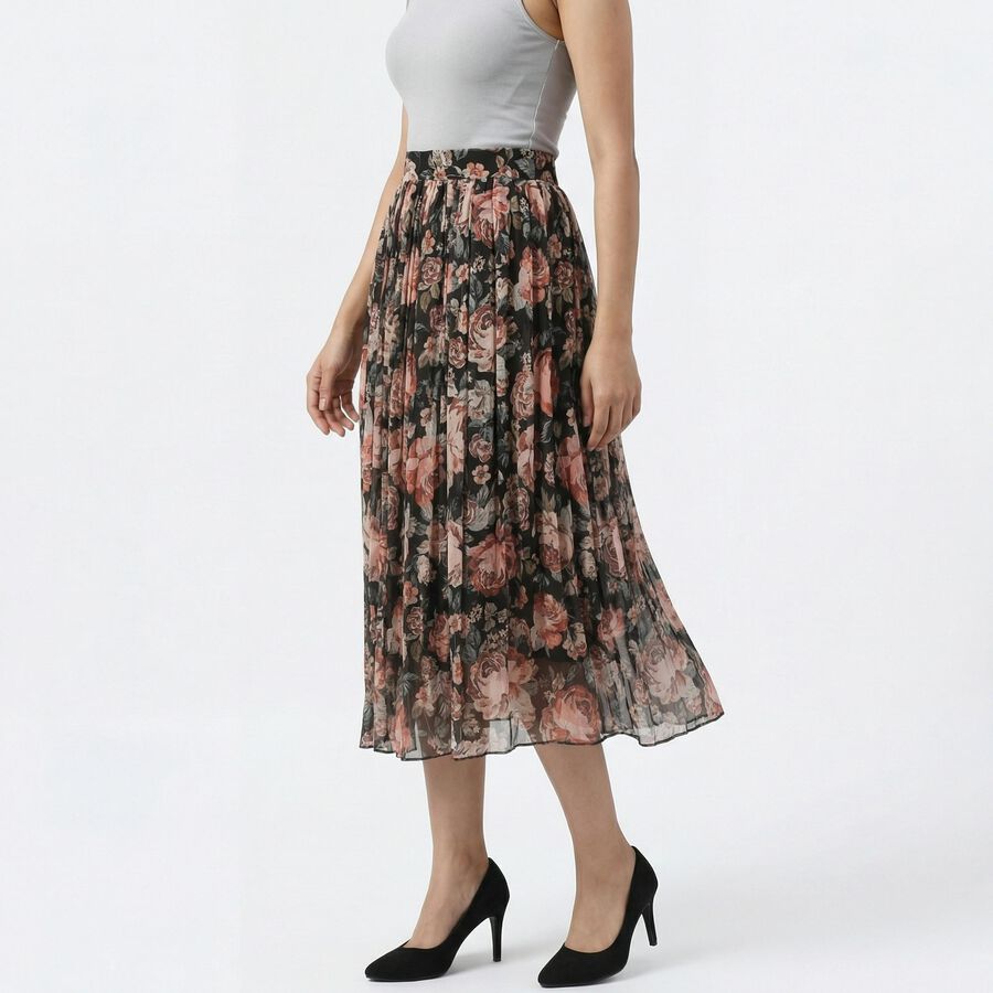 Women's Black Solid Straight Skirt, काला, large