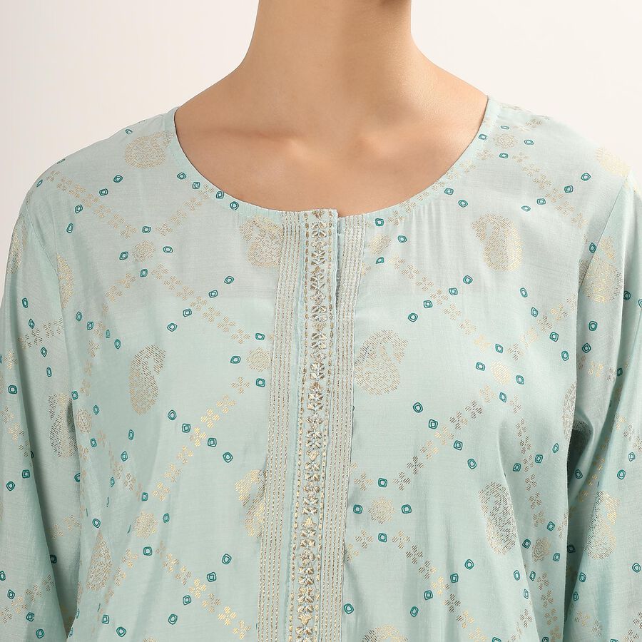 Women's Light Aqua Blue Printed Ethnic Set, एक्वा, large image number null