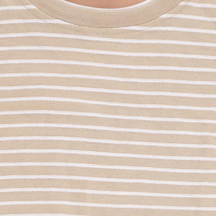 Boys Beige Cotton Blend Round Neck Casual T-Shirt, भूरा, large image number null