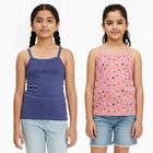 Girls' Pink Printed and Blue Solid Cotton Sleeveless Vest Set, Dark Blue, small image number null