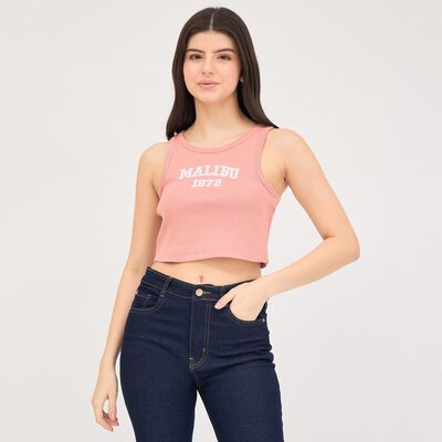 Women's Muted Pink Round Neck Crop Top