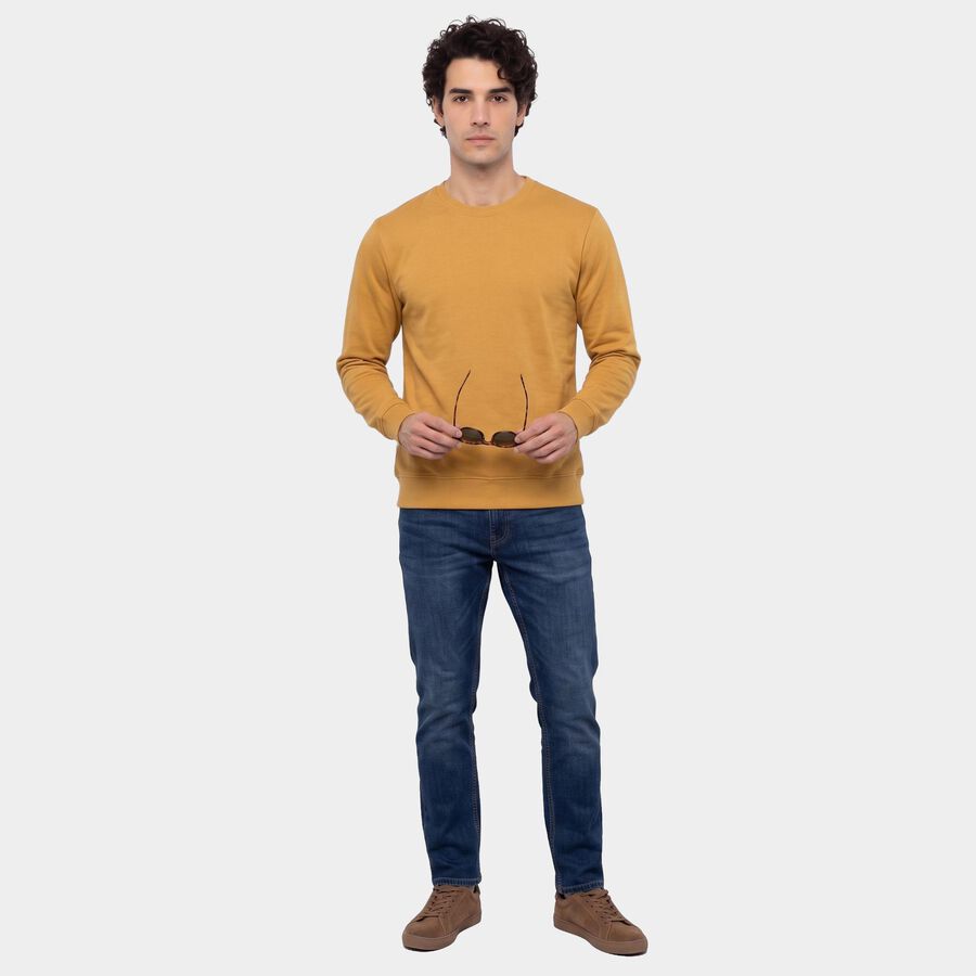 Men's Mustard Crew Neck Pullover Sweatshirt, Mustard, large