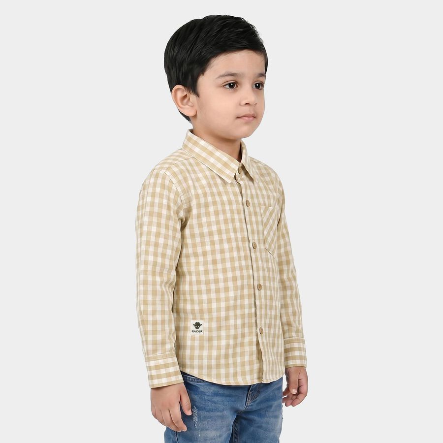 Boys Beige Cotton Checked Regular Fit Shirt, गहरा पीला, large