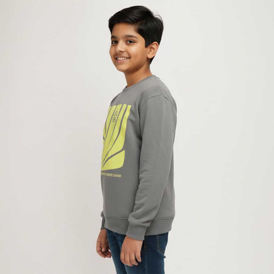 Boys Charcoal Grey Crew Neck Graphic Sweatshirt, चारकोल, large image number null