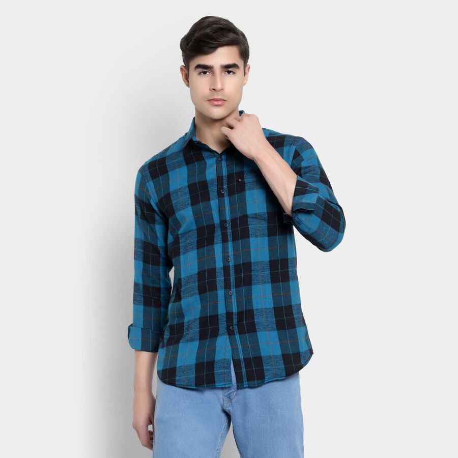 Checks Casual Shirt, Teal Blue, large image number null