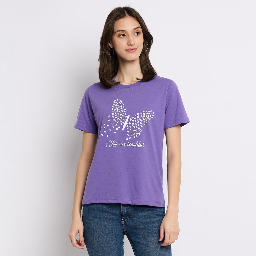 Ladies' Round Neck T-Shirt , बैंगनी, large image number null