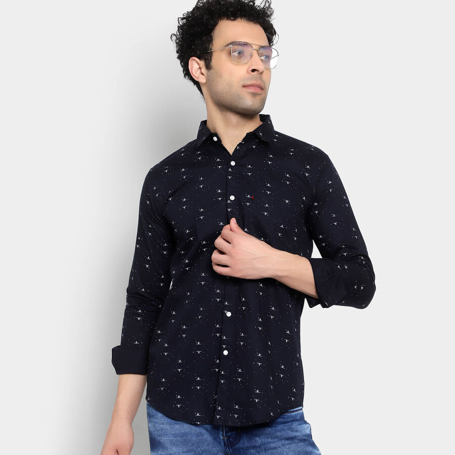 Cotton Casual Shirt, Navy Blue, large image number null