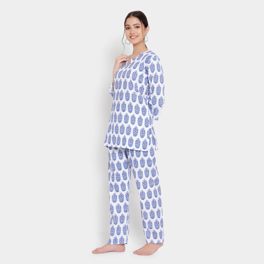 Printed Night Suit, White, large image number null