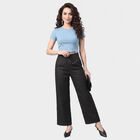 Women's Dark Grey Wide Leg Solid Trousers, गहरा ग्रे, small