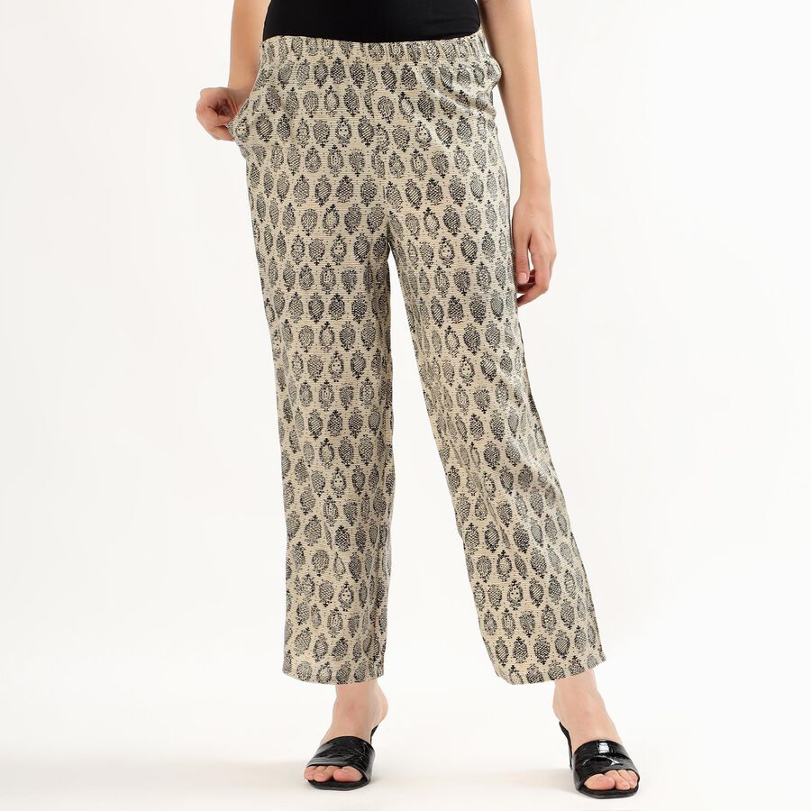 Women's Beige Printed Relaxed Fit Palazzos, Beige, large image number null