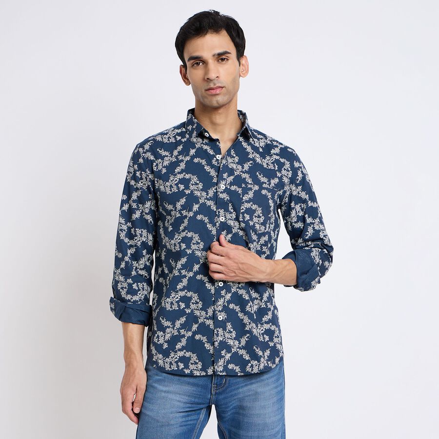 Men's 100% Cotton Casual Shirt, मध्यम नीला, large image number null
